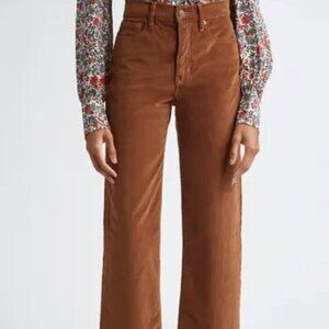 Veronica Beard Jeans Crosbie Wide Straight Leg Crop Corduroy Brown Waist 26